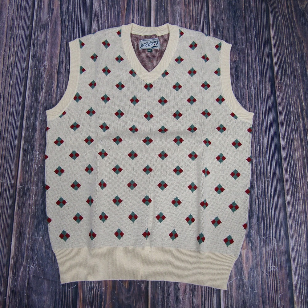 Bogey Boys NEW Mens Medium Tan V Neck Golf‎ Vest Diamond Print Macklemore